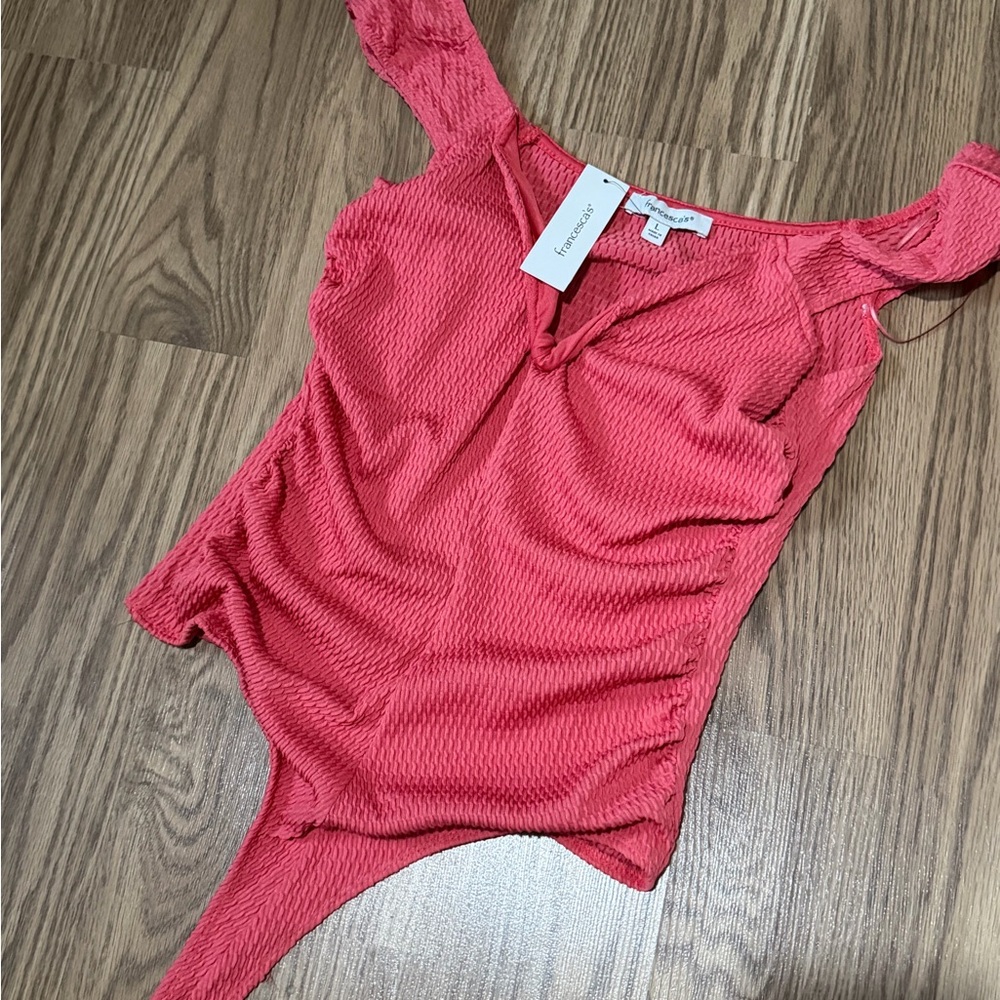 Francesca's Collections Coral Pink Textured Bodysuit